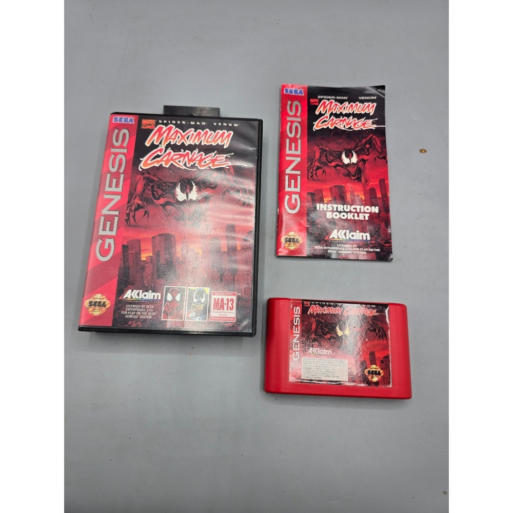 Spider-Man Venom Maximum Carnage Sega Genesis Red CIB Acclaim Complete Manual